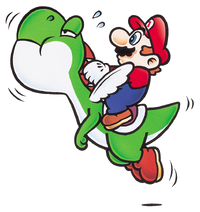 Artwork of Yoshi flying from Super Mario World.