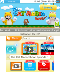 The Cat Mario Show episode 1 as seen on the Nintendo 3DS menu.