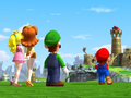 Mario and his quartet witness a fortress near the Badlands.