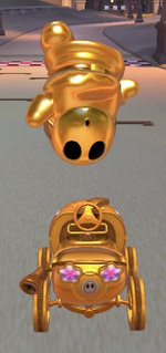 Shy Guy (Gold) performing a trick.