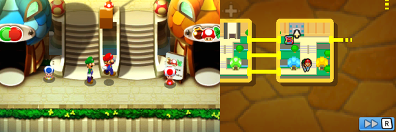 Mario and Luigi under a block holding a Mushroom Ball