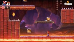 Screenshot of Fire Mountain level 3-5 from the Nintendo Switch version of Mario vs. Donkey Kong