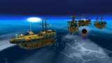 A screenshot of Bowser Jr.'s Airship Armada during the "Sinking the Airships" mission from Super Mario Galaxy.