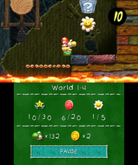 Smiley Flower 2: Found by walking past the level's Whirly Gate and jumping over a pit of lava, then avoiding two hammers.