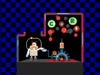Sandy in a Dr. Mario-inspired setting.