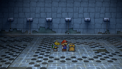 First treasure chest in the Hooktail Castle in the remake of Paper Mario: The Thousand-Year Door for the Nintendo Switch.