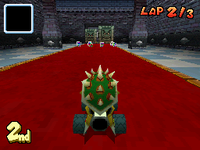 Bowser driving in the lobby.