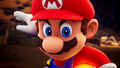 Mario holding an unknown object before monsters attack