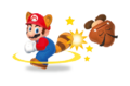 Raccoon Mario hitting a Goomba with his tail