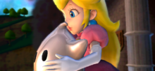 Princess Peach holding Luma in the Super Mario Galaxy opening sequence.
