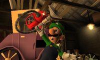 Luigi first obtaining the Poltergust 5000 in Gloomy Manor.