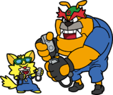 Title card sprite of Dribble & Spitz from WarioWare: Move It!