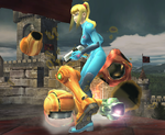 Zero Suit Samus, after she used the Zero Laser in Super Smash Bros. Brawl.