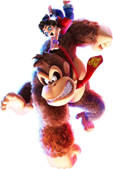 Artwork of Donkey Kong performing a Dive Punch with Pauline in Donkey Kong Bananza