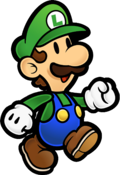 Luigi as he appears on Super Paper Mario's North American box art.