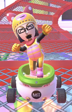 The Wendy Mii Racing Suit performing a trick.