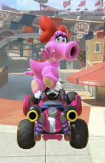 Birdo performing a trick.