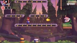 Screenshot of Mystic Forest level 7-1 from the Nintendo Switch version of Mario vs. Donkey Kong