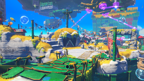 Thumbnail for "Lagoon Layer: Salvager's Landing" from Donkey Kong Bananza used for Nintendo Music. Also used as the thumbnail for "Lagoon Layer" in Release Donkey Kong Bananza.