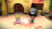 Mario restores a color-drained Toad