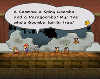 The Goomba trio in Rogueport Sewers from Paper Mario: The Thousand-Year Door
