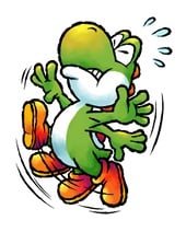 Artwork of Yoshi performing a Flutter Jump in Yoshi Topsy-Turvy