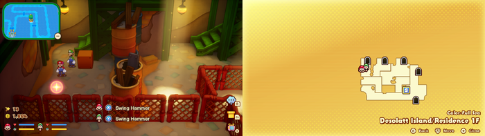Mario and Luigi near the Old Brooch on Desolatt Island of Mario & Luigi: Brothership.