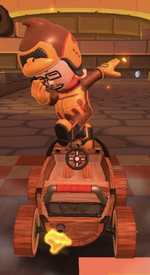The Donkey Kong Mii Racing Suit performing a trick.