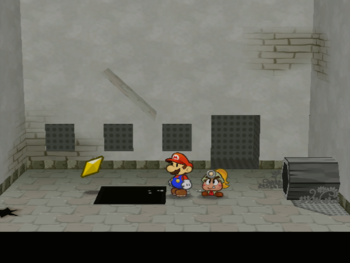 Mario getting the Star Piece in front of the pipe to Chapter 2 in Paper Mario: The Thousand-Year Door.