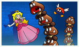 Two Goomba Towers and a Para-Biddybud attacking Peach.