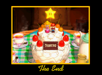 Screenshot the cake made by Princess Peach for Mario from Super Mario 64. It is shown at the end of the credits.