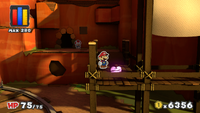 Mario near a Heart in Marmalade Valley of Paper Mario: Color Splash.