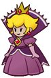 An early render of the Shadow Queen's Peach form in the GCN version Paper Mario: The Thousand-Year Door. Compared to her finalized design, she uses a more saturated purple-ish color scheme, and slightly different proportions.