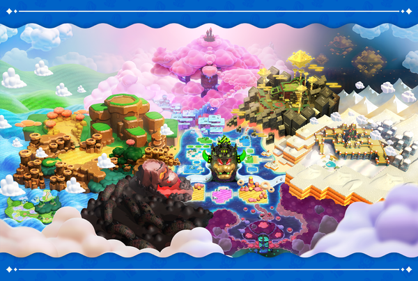 Completed puzzle featuring the Flower Kingdom from Super Mario Bros. Wonder