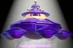 The large UFO boss in the process of abducting a bunker in Mighty Mission: Alien Invasion in Princess Peach: Showtime!.
