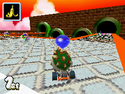 An early version of Pipe Plaza in Mario Kart DS's kiosk demo. Note the red skybox.