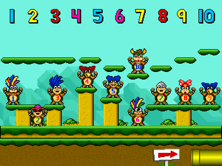 Ten Little Koopas: Displays the Koopalings, along with a smaller version of Bowser and two Koopas resembling Ludwig.