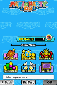 Main Menu screen in Mario Party DS