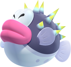 Artwork of a Porcupuffer from New Super Mario Bros. U