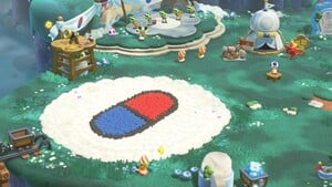 The decorations for Camp Central after using a Dr. Mario amiibo in Super Mario Bros. Wonder – Nintendo Switch 2 Edition + Meetup in Bellabel Park