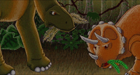 Dinosaur: You know, it just don't get no better than this.<br>Triceratops: Yeah!<br>Mike Nelson: Also true of the script, I'm afraid.