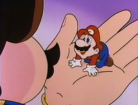 Papa holding Mario in Super Mario Issun-bōshi