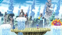 World 6 variation of the Mushroom Kingdom U stage in Super Smash Bros. for Wii U.