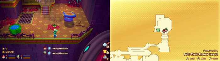 Mario and Luigi near a Grampy Turnip in Soli-Tree from Mario & Luigi: Brothership.