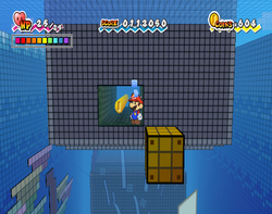 Mario finding the first set of 10 Coins in The Tile Pool of Super Paper Mario.