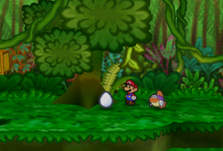 Mario finding an Egg in Jade Jungle of Paper Mario.