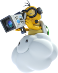 Lakitu as he appears in Mario Kart 8 as the referee and filming for Mario Kart TV.