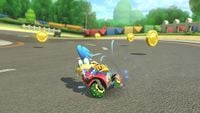 Larry Koopa, performing the new braking technique in the 200cc engine class, while riding his Sport Bike.