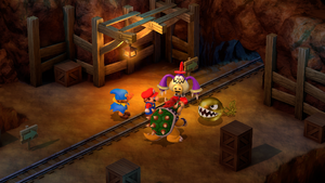 Punchinello upgrading Bowser's Chain Chomp in Moleville of Super Mario RPG.