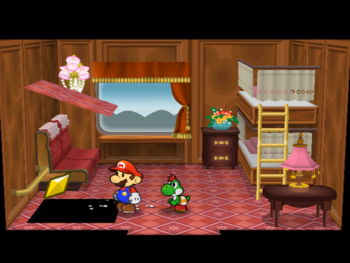Mario getting the Star Piece in cabin 4 of Exces Express in Paper Mario: The Thousand-Year Door.